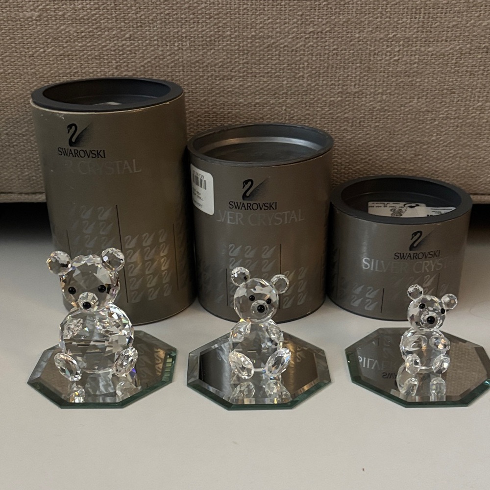 Swarovski Clear Crystal Three Little Bears on Mirrored Octagonal Base